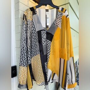 Chico's Yellow Semi Sheer Geometrical Panel
Front Blouse Size 3 XL/16